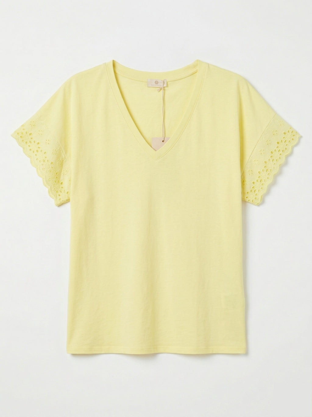 MYELSY T-shirt with English Lace Sleeves Yellow