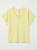 MYELSY T-shirt with English Lace Sleeves Yellow