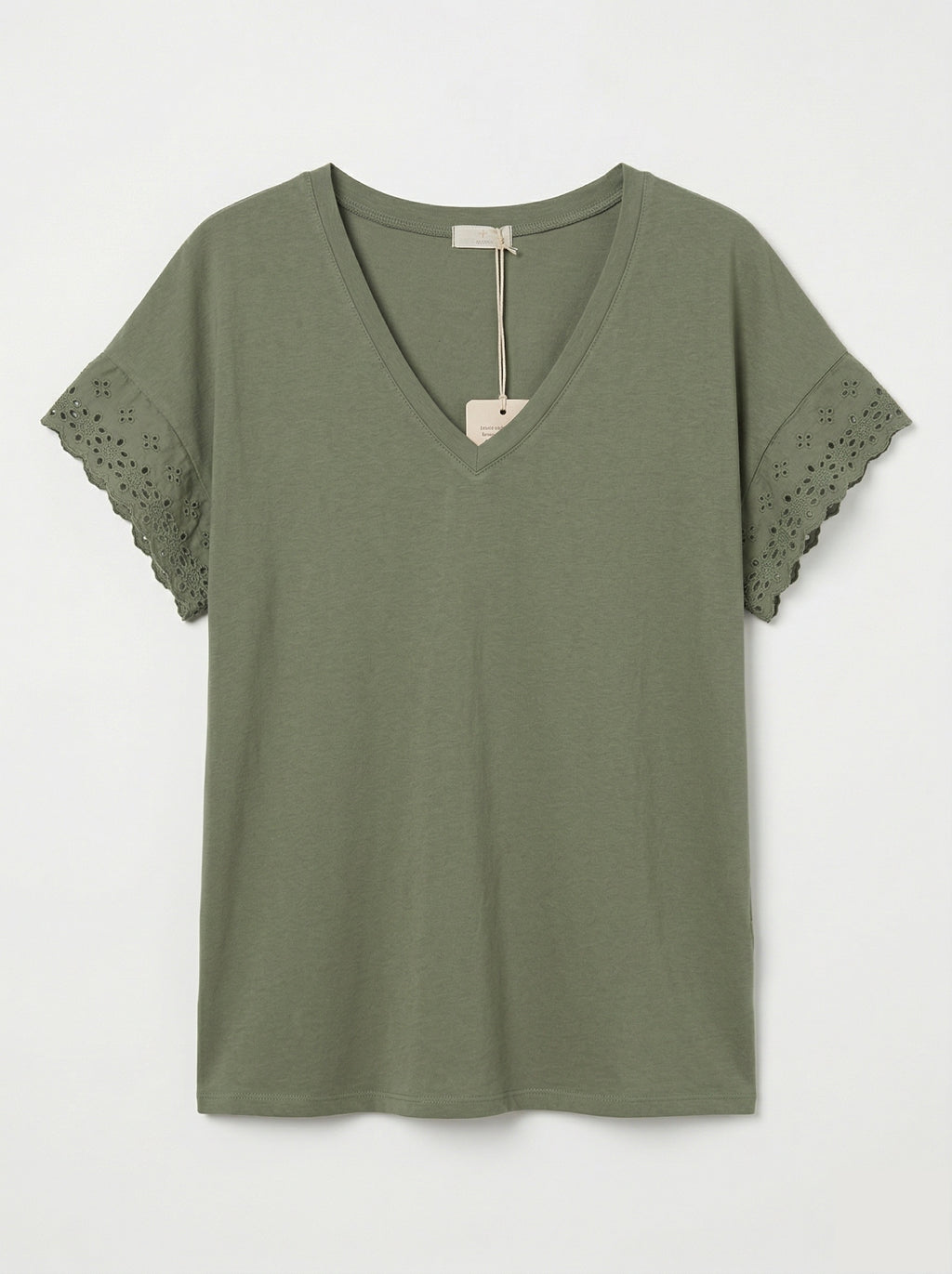 MYELSKK T-shirt with English Lace Sleeves Kaki