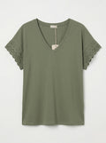 MYELSKK T-shirt with English Lace Sleeves Kaki
