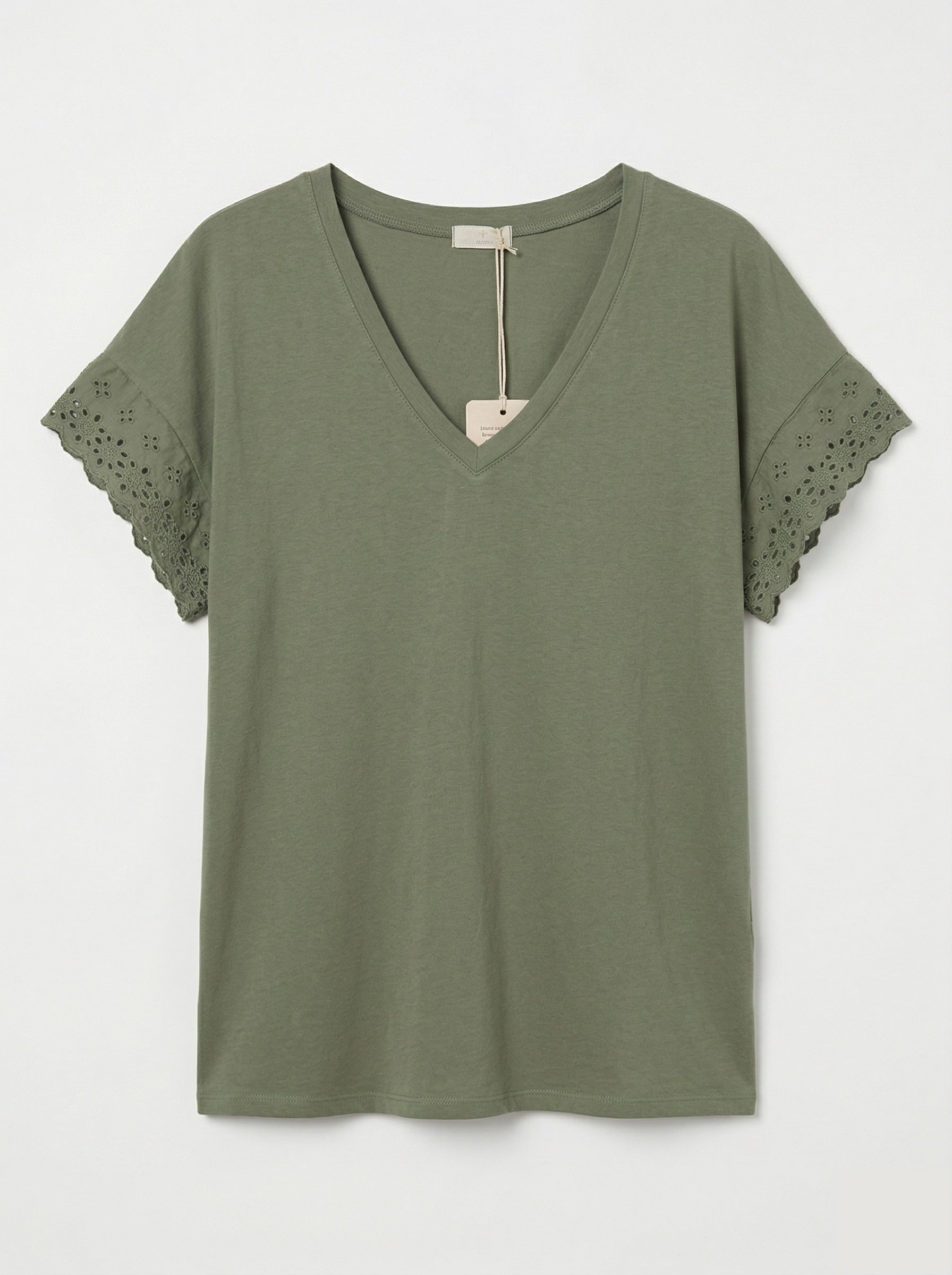 MYELSKK T-shirt with English Lace Sleeves Kaki