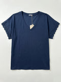 MYELSNV T-shirt with English Lace Sleeves Navy