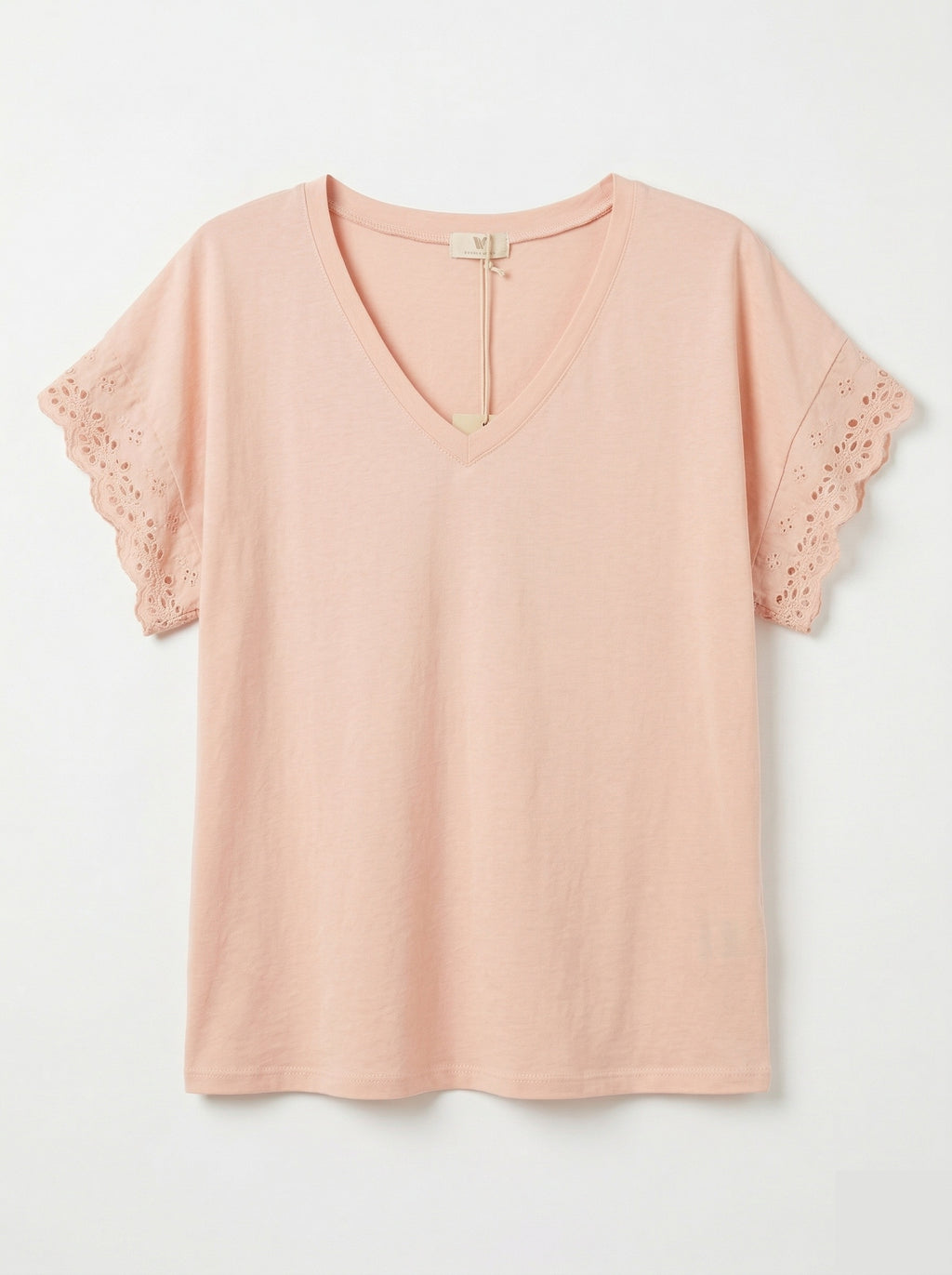 MYELSNU T-shirt with English Lace Sleeves Nude