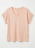MYELSNU T-shirt with English Lace Sleeves Nude