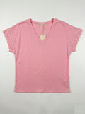 MYELSPK T-shirt with English Lace Sleeves Pink