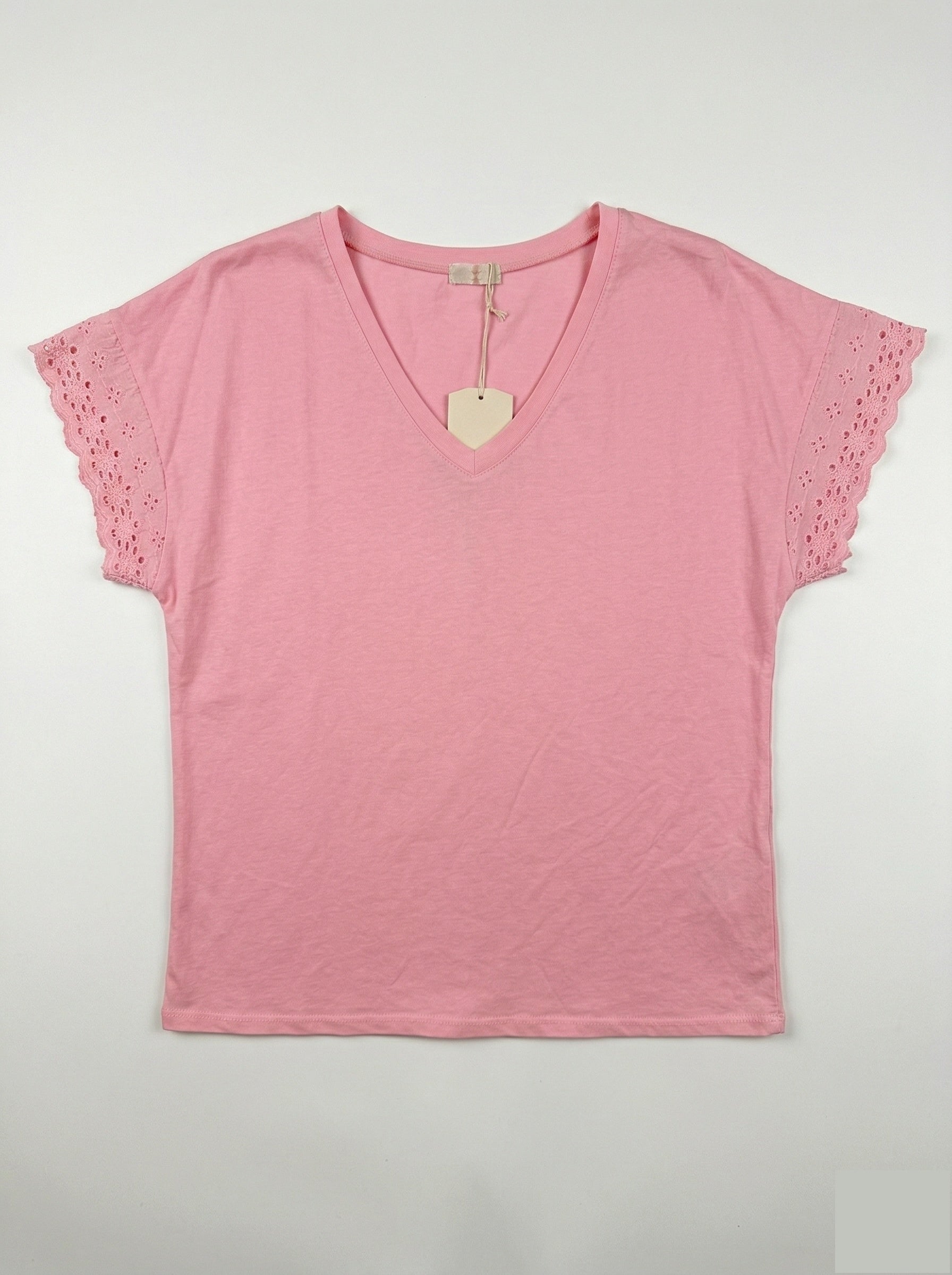 MYELSPK T-shirt with English Lace Sleeves Pink
