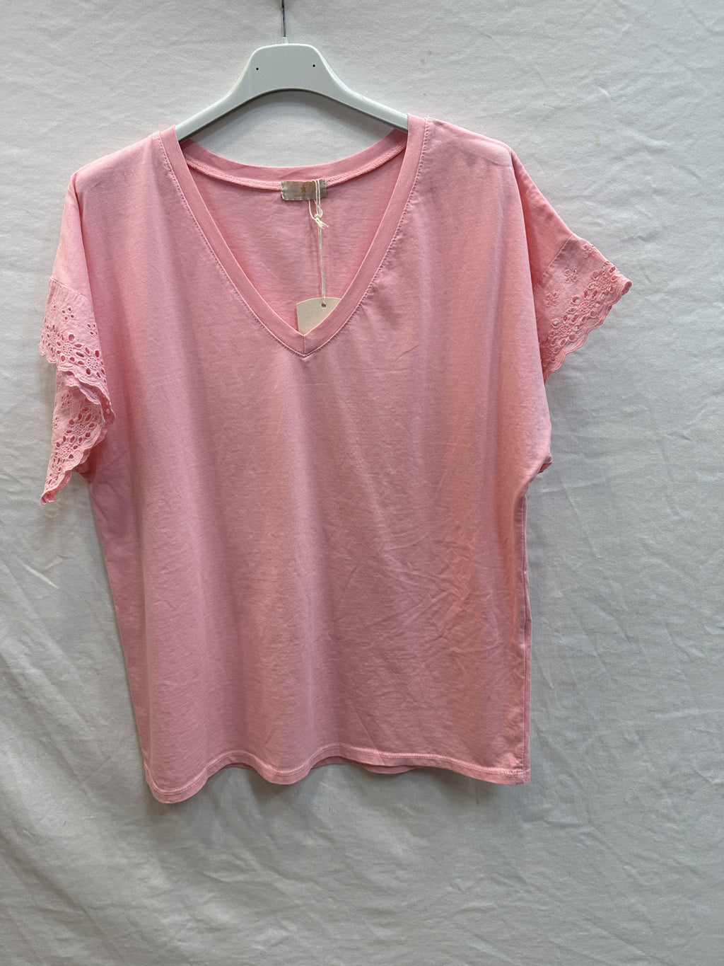 MYELSPK T-shirt with English Lace Sleeves Pink