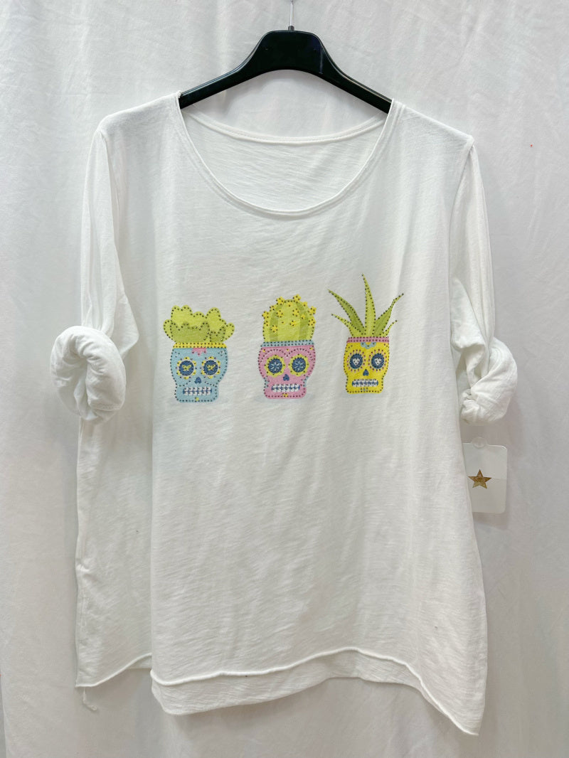 MYLCPW Long-sleeved cactus print t-shirt White