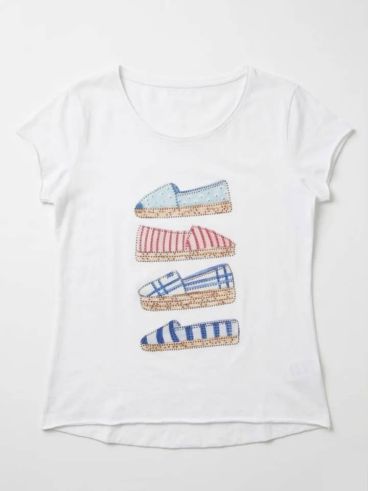 MYERDW T-shirt with Espadrille and Rhinestone Design White