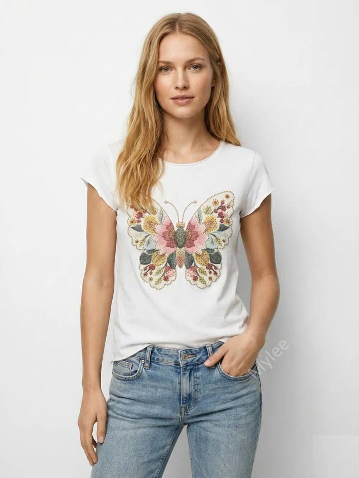 MYEBW Embroidered Butterfly T-shirt White