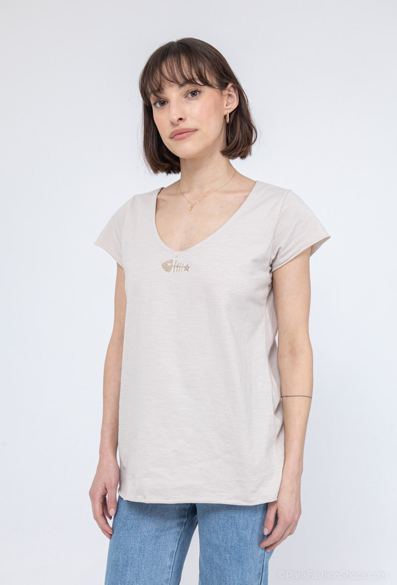 MYPACBG T-shirt Fish Collar Beige