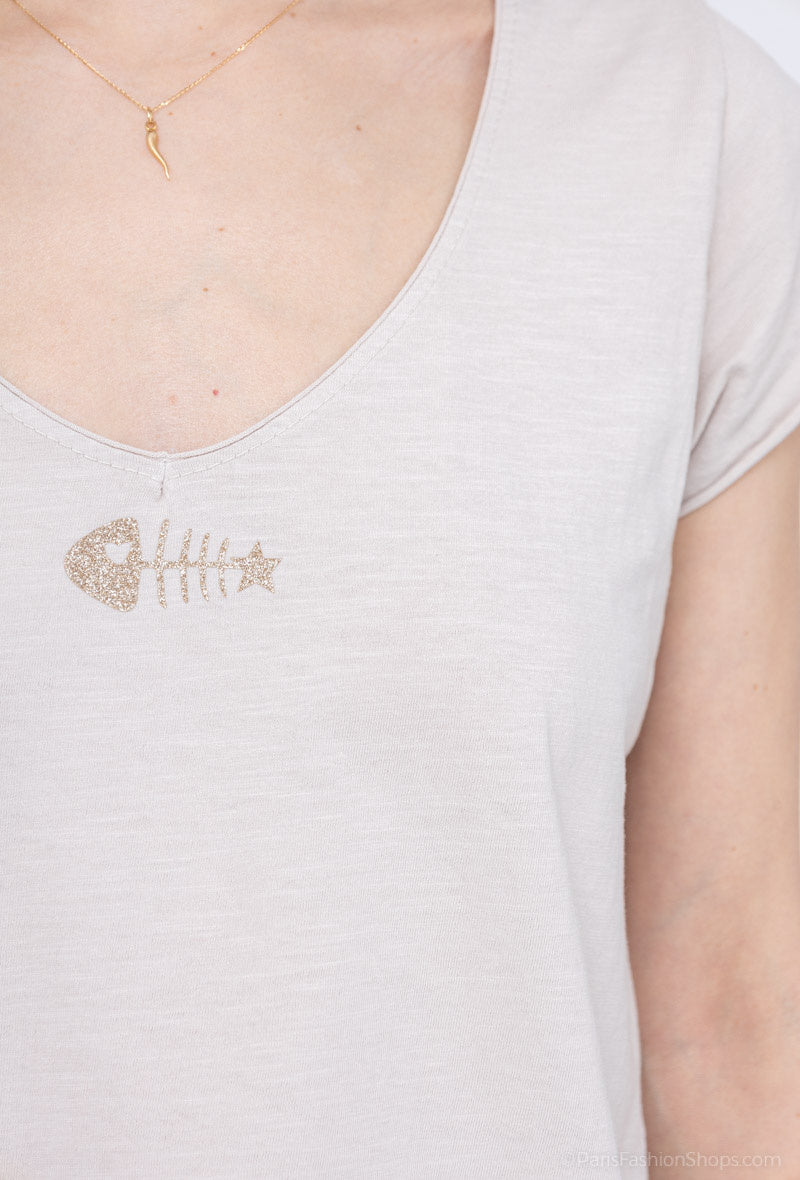MYPACBG T-shirt Fish Collar Beige