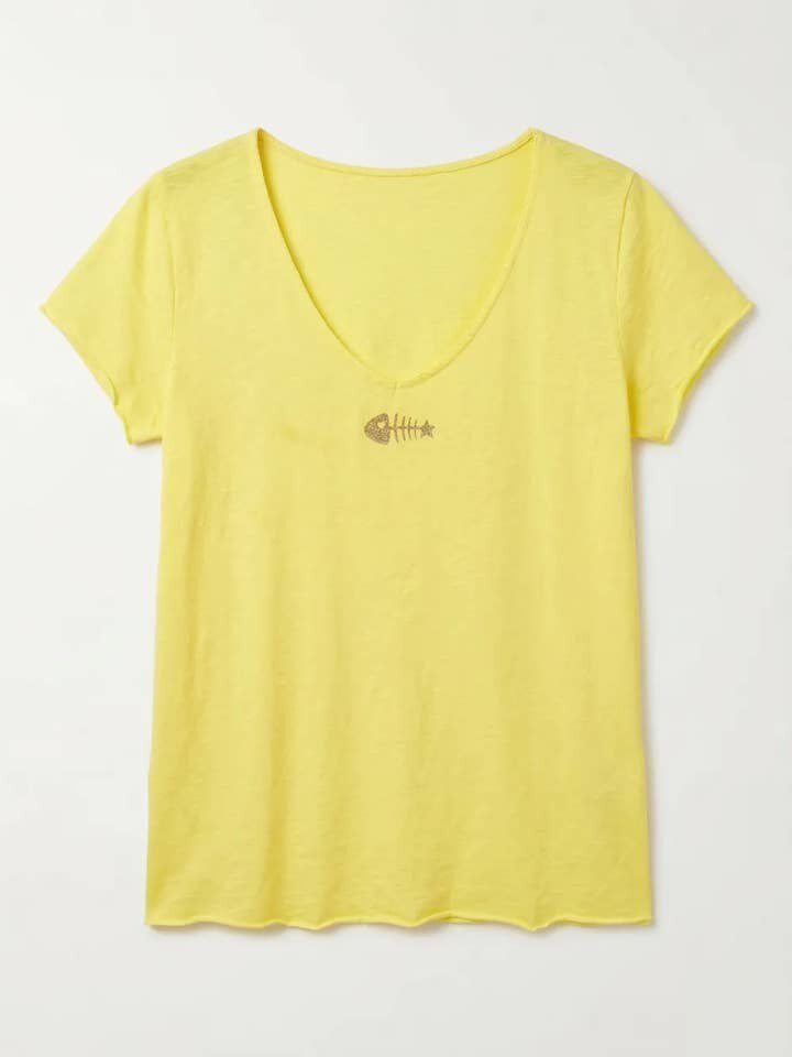 MYPACLY T-shirt Fish Collar Light Yellow