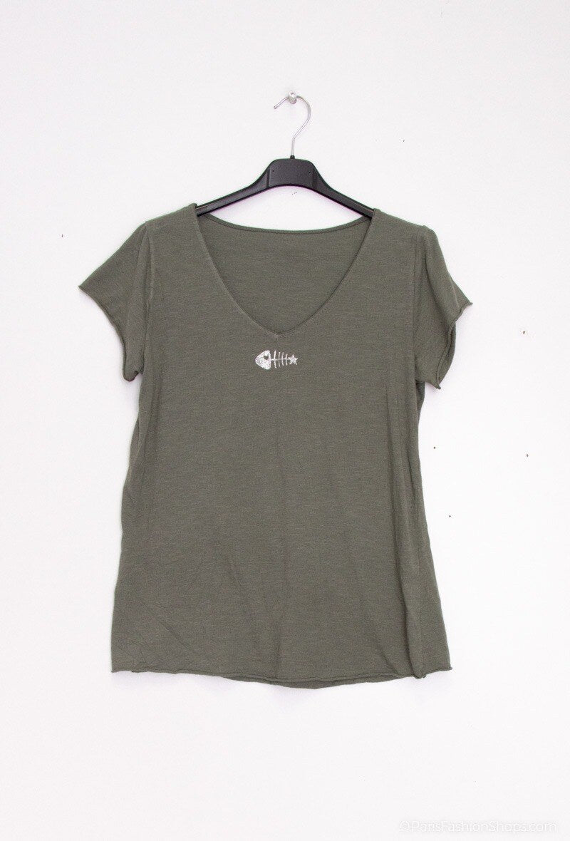MYPACKK T-shirt Fish Collar Kaki