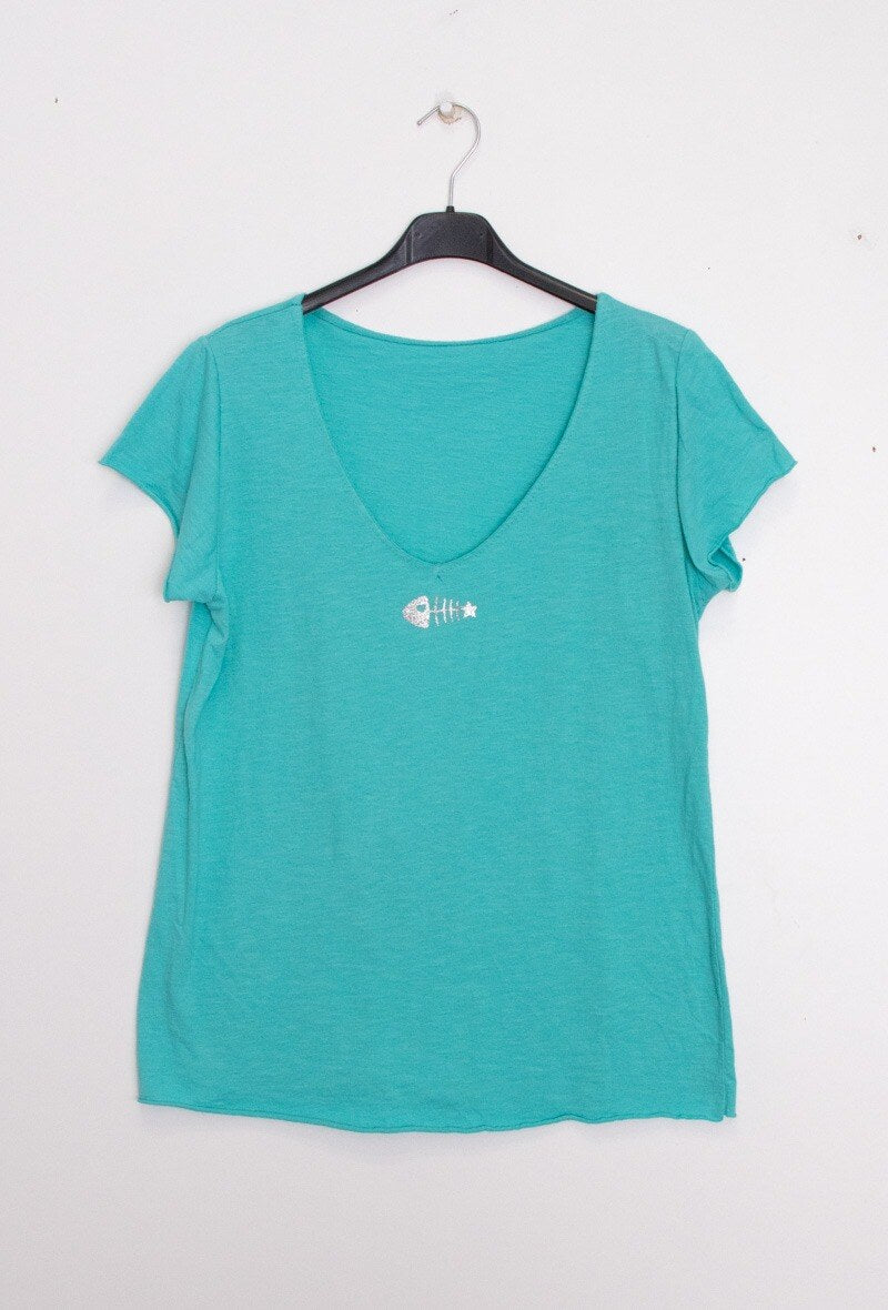 MYPACTQ T-shirt Fish Collar Turquoise