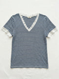 MYSVLJN Striped V-Neck Lace T-shirt Jeans