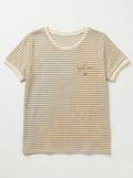 MYBESBG Bohemian Embroidery Striped T-shirt Beige