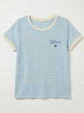 MYBESSB Bohemian Embroidery Striped T-shirt Sky Blue