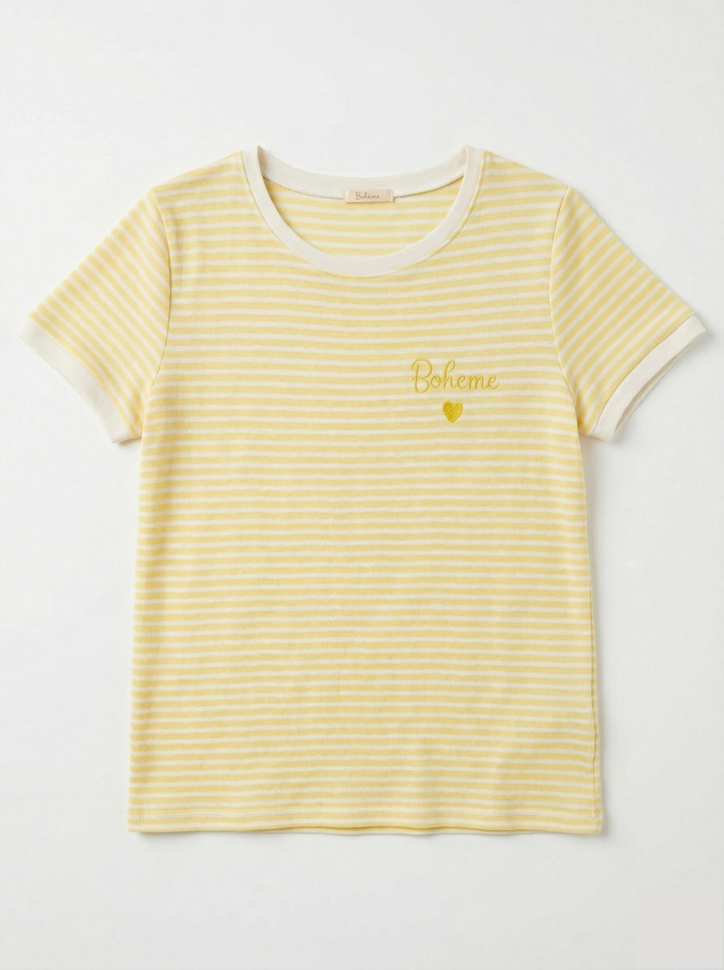 MYBESY Bohemian Embroidery Striped T-shirt Yellow