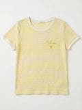 MYBESY Bohemian Embroidery Striped T-shirt Yellow