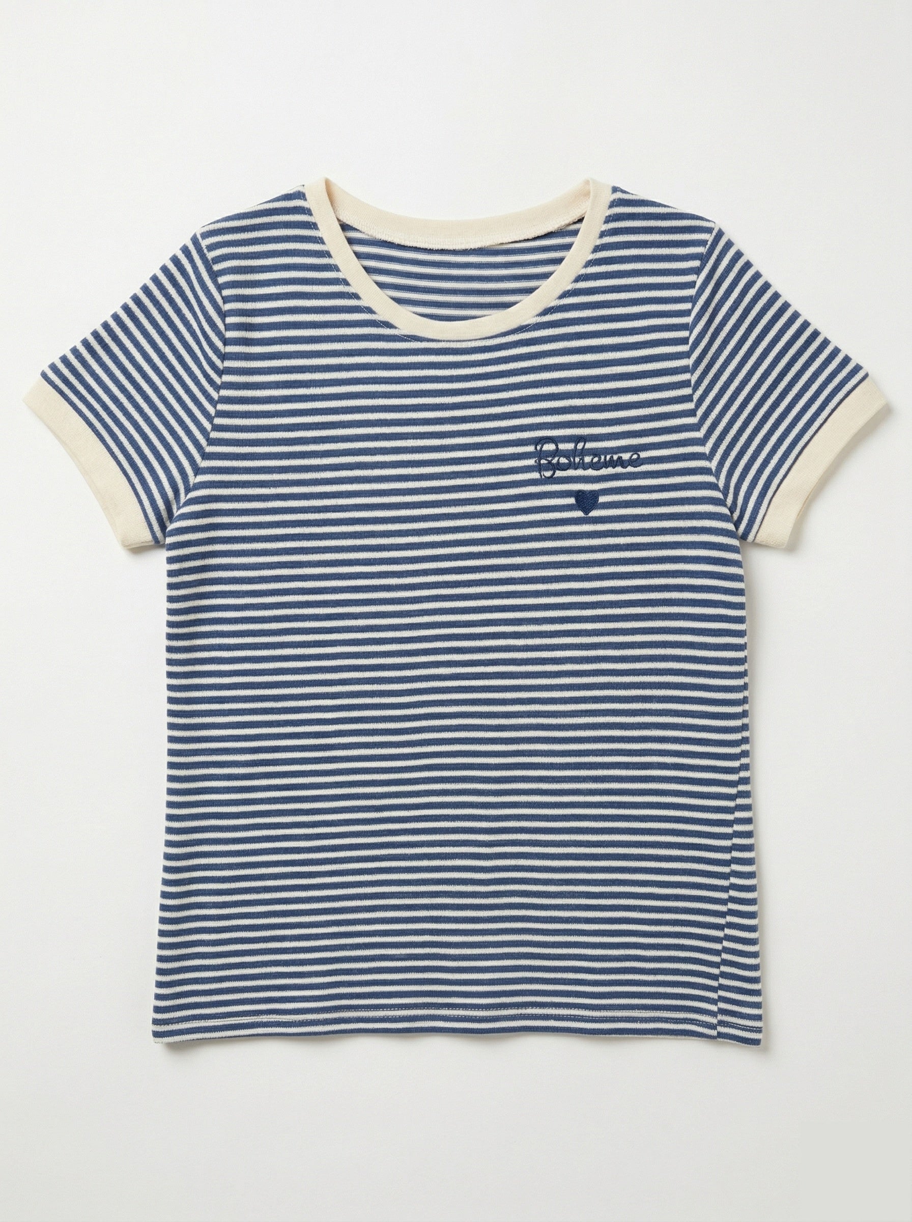 MYBESJN Bohemian Embroidery Striped T-shirt Jeans