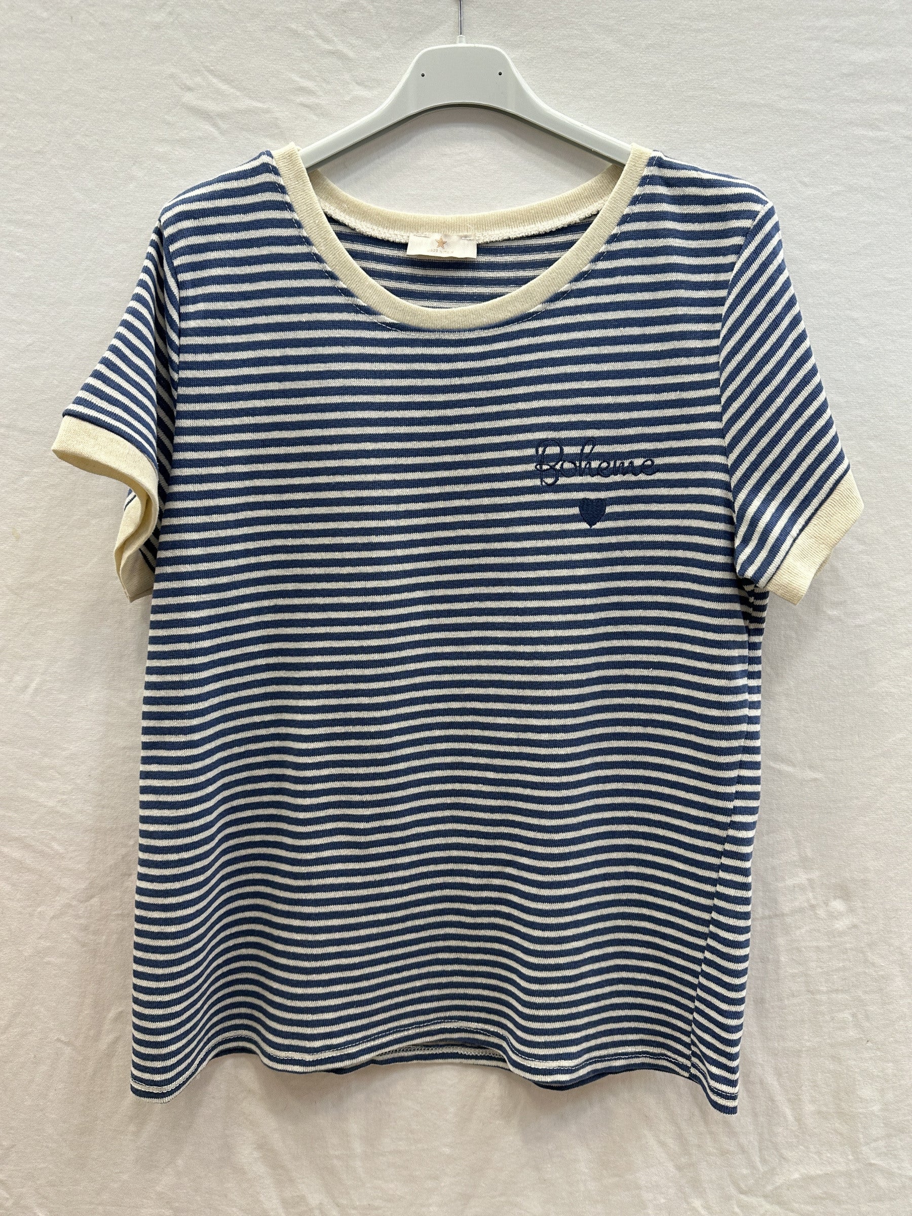 MYBESJN Bohemian Embroidery Striped T-shirt Jeans