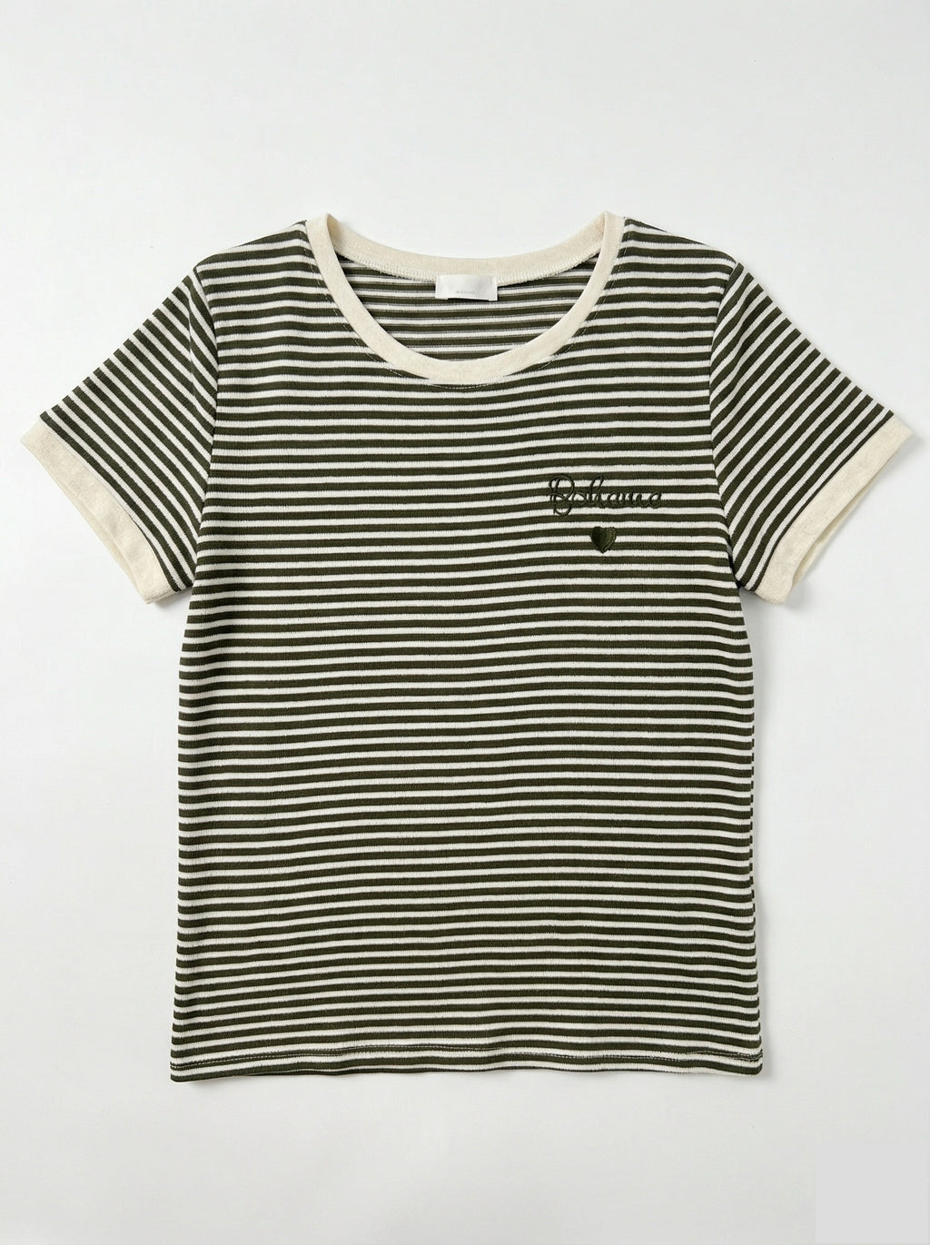 MYBESKK Bohemian Embroidery Striped T-shirt Kaki