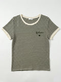 MYBESKK Bohemian Embroidery Striped T-shirt Kaki