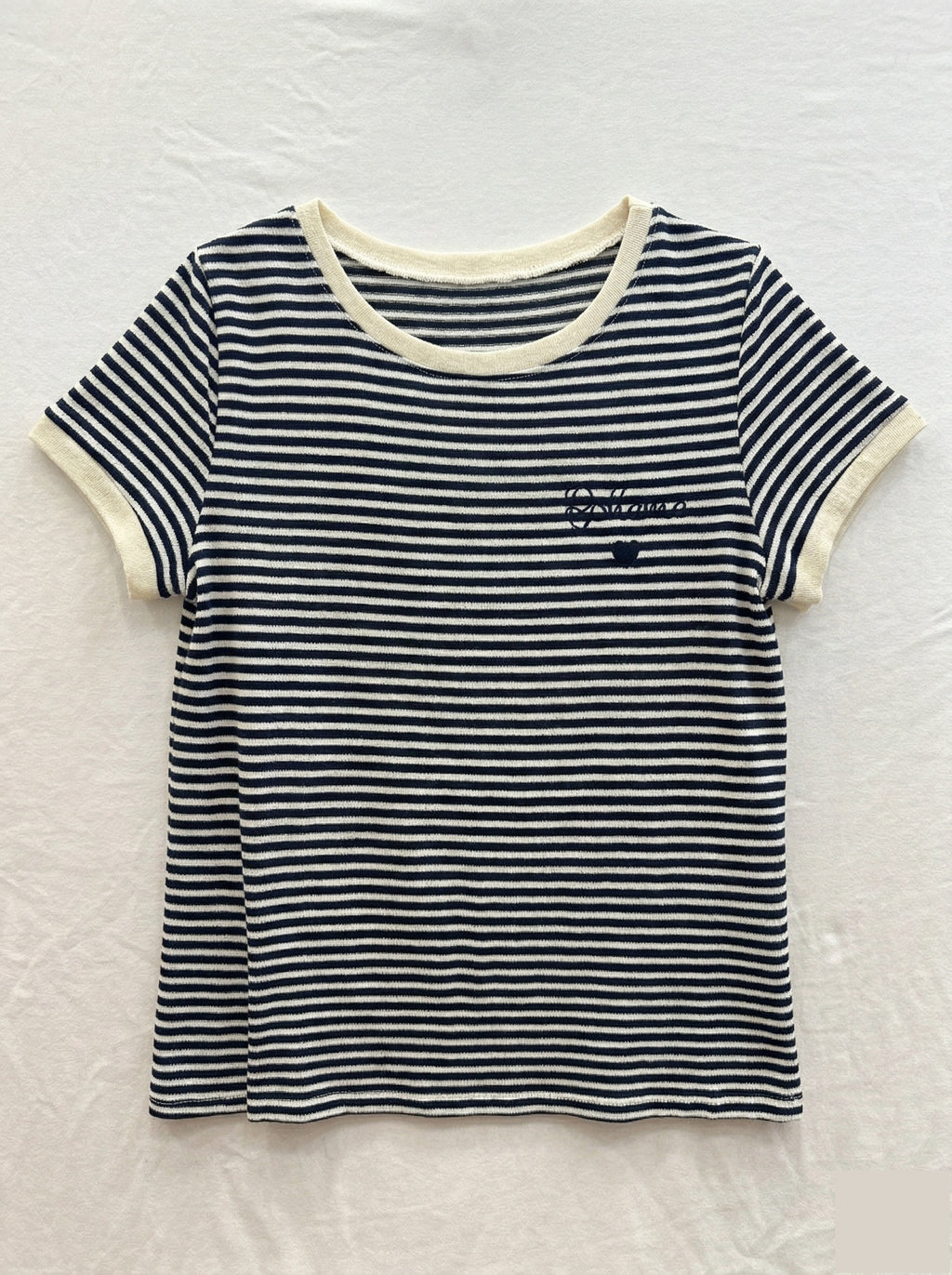 MYBESNV Bohemian Embroidery Striped T-shirt Navy