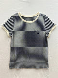 MYBESNV Bohemian Embroidery Striped T-shirt Navy
