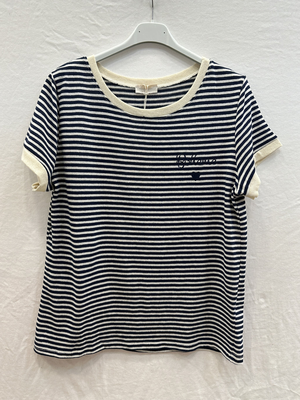 MYBESNV Bohemian Embroidery Striped T-shirt Navy
