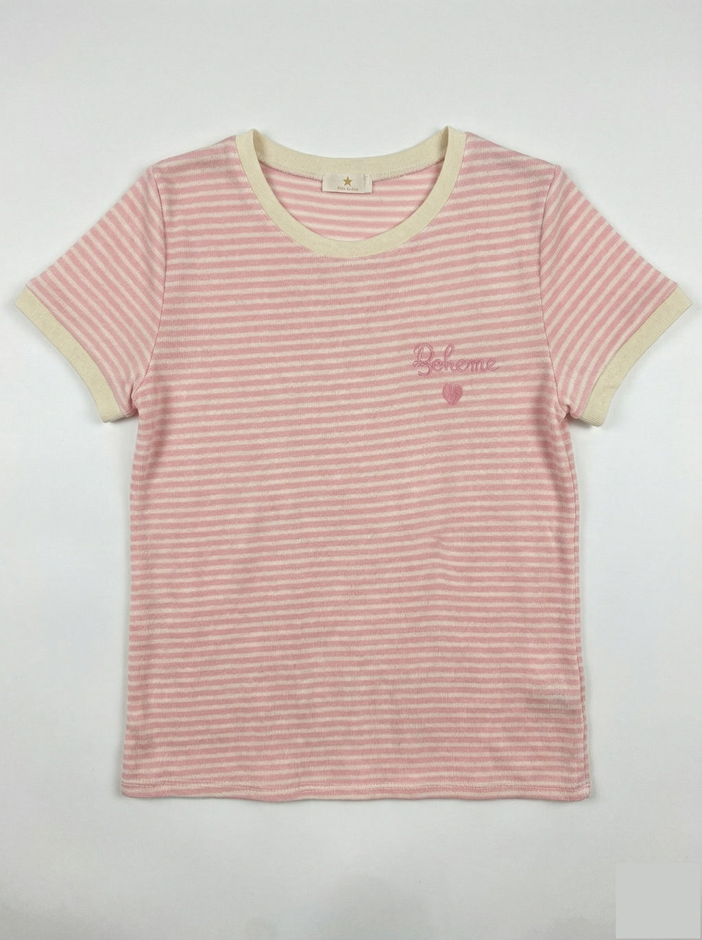 MYBESPK Bohemian Embroidery Striped T-shirt Pink