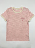 MYBESPK Bohemian Embroidery Striped T-shirt Pink
