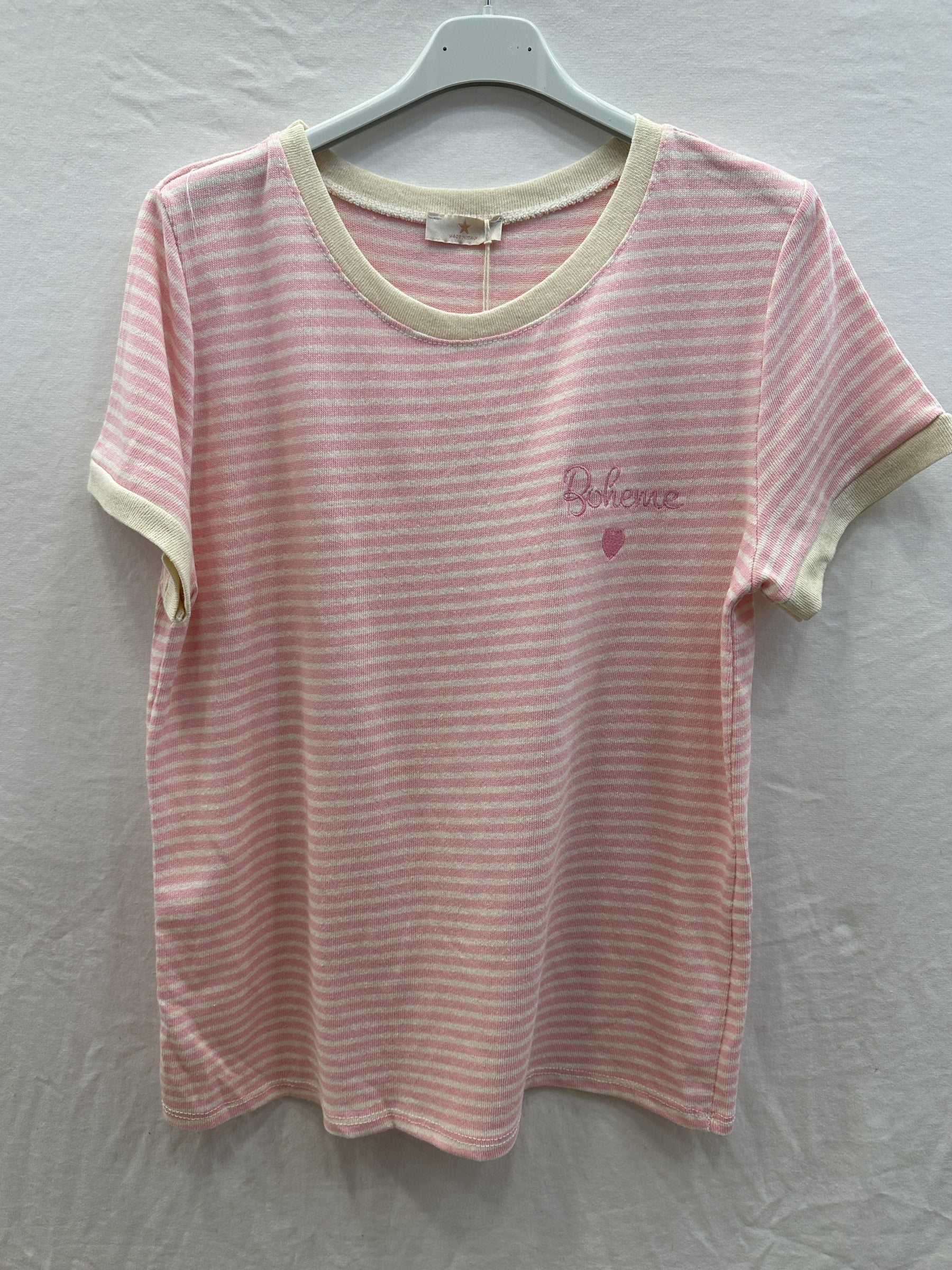 MYBESPK Bohemian Embroidery Striped T-shirt Pink