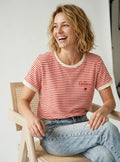 MYBESR Bohemian Embroidery Striped T-shirt Red