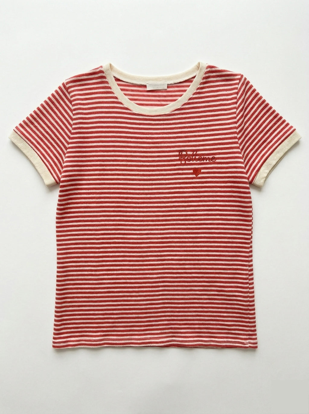 MYBESR Bohemian Embroidery Striped T-shirt Red