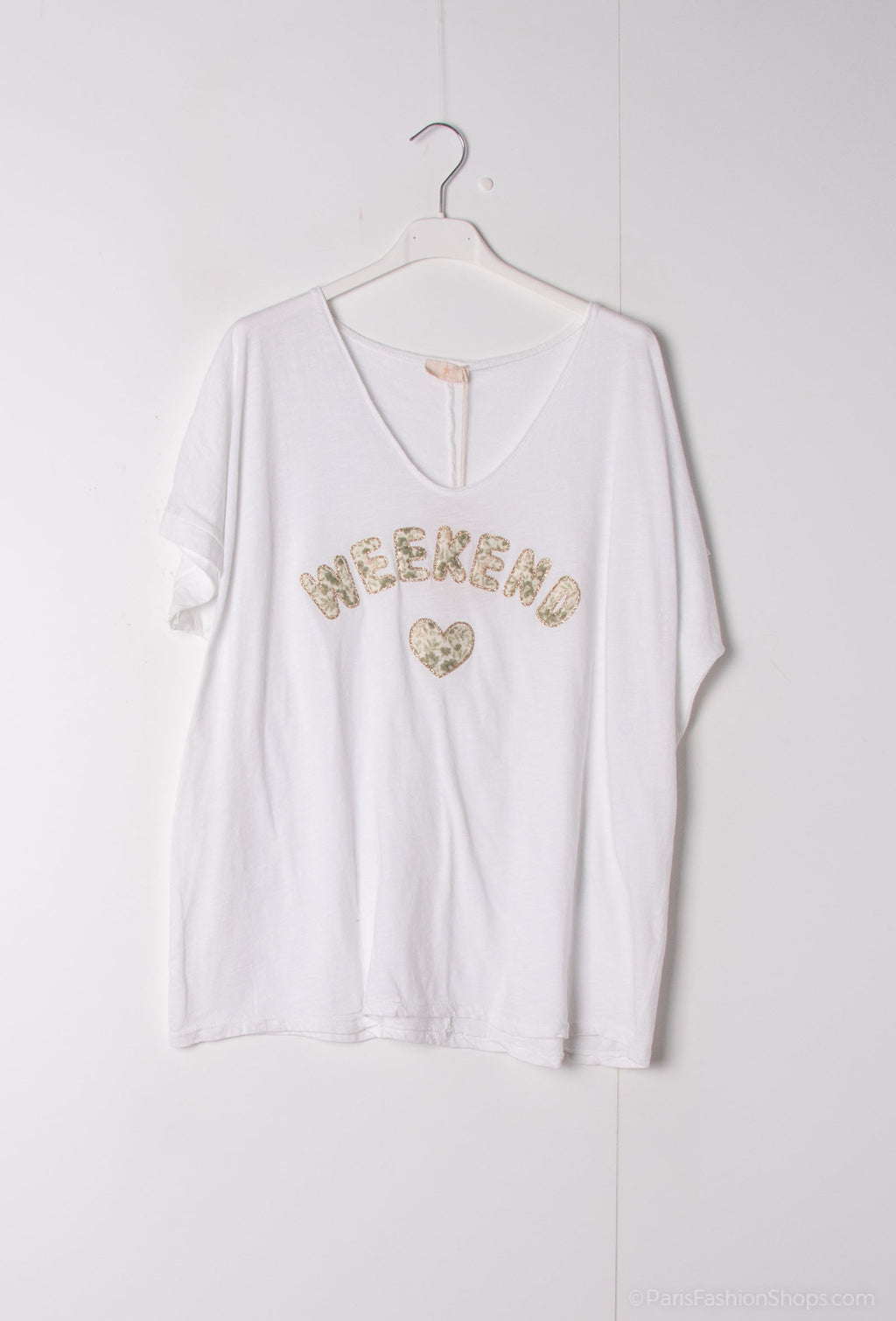 MYWGPFPKK Weekend T-shirt with glitter printed flower printed Kaki