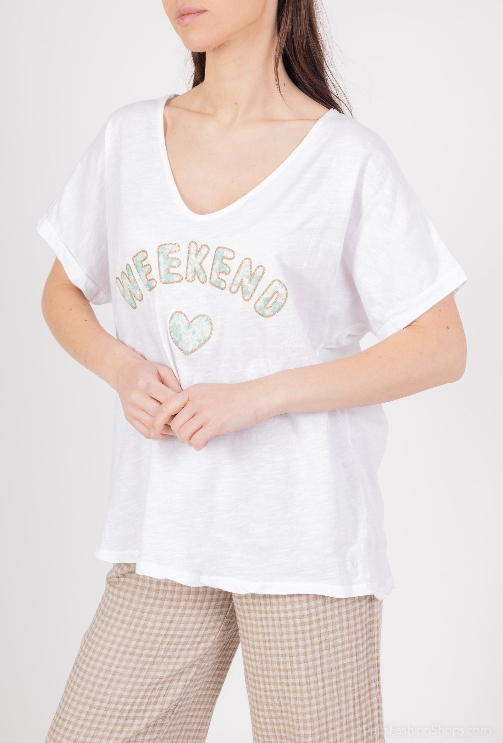 MYWGPFPAM Weekend T-shirt with glitter printed flower printed Aqua Marine