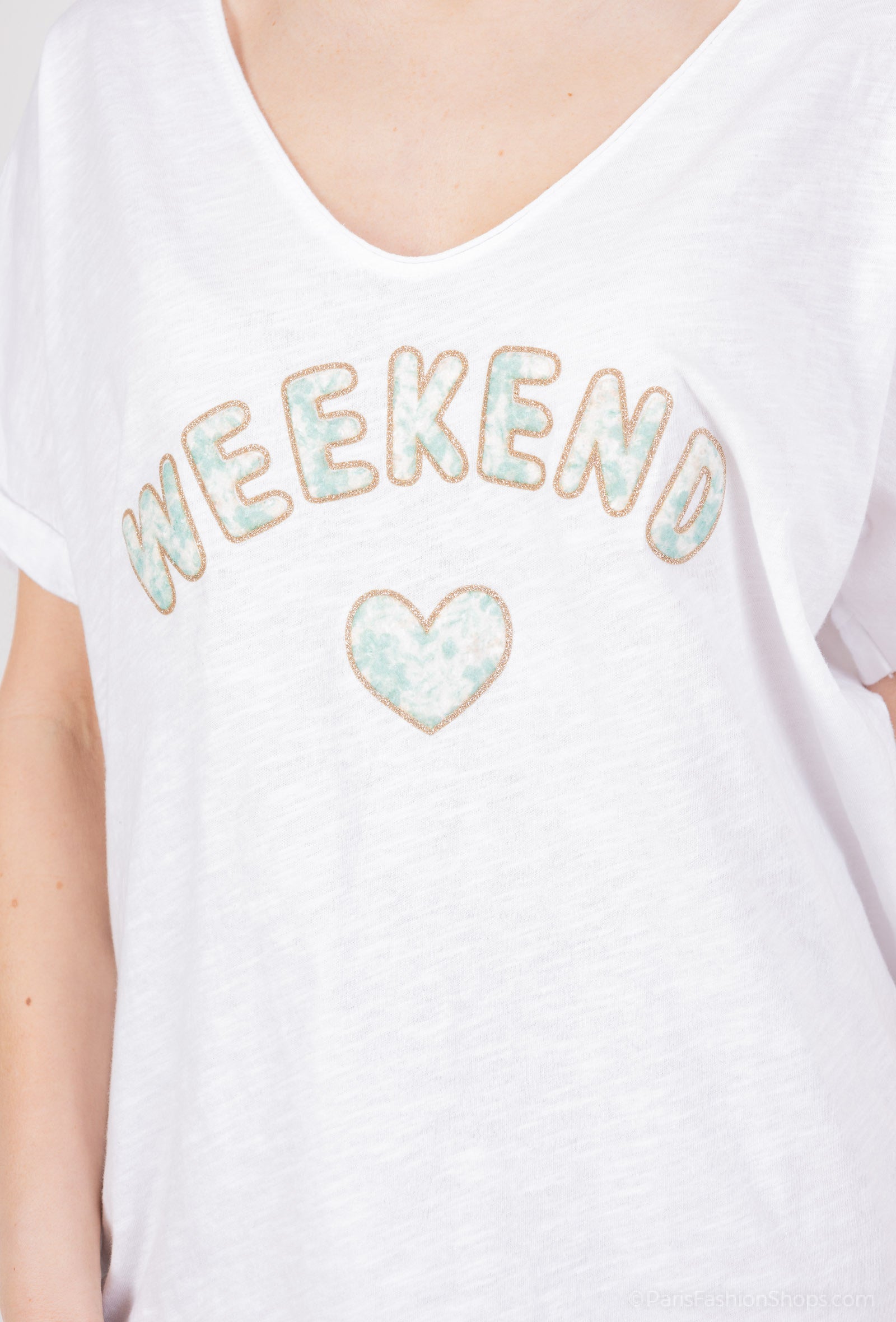 MYWGPFPAM Weekend T-shirt with glitter printed flower printed Aqua Marine