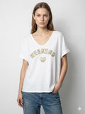MYWGPFPKK Weekend T-shirt with glitter printed flower printed Kaki