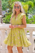 SWFTMLG Floral Tiered Mini Dress Lime Green