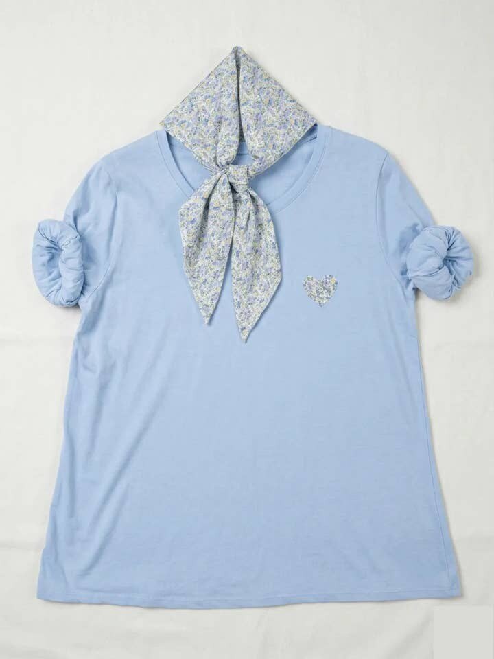 MYHPTLSSB Heart Pattern Top and Liberty Scarf Sky Blue