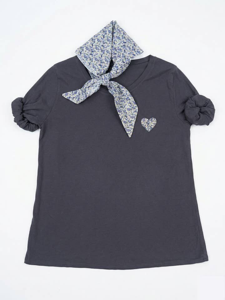 MYHPTLSEB Heart Pattern Top and Liberty Scarf Estate Blue