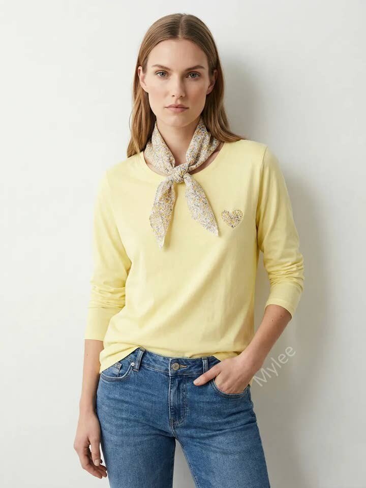 MYHPTLSLY Heart Pattern Top and Liberty Scarf Light Yellow