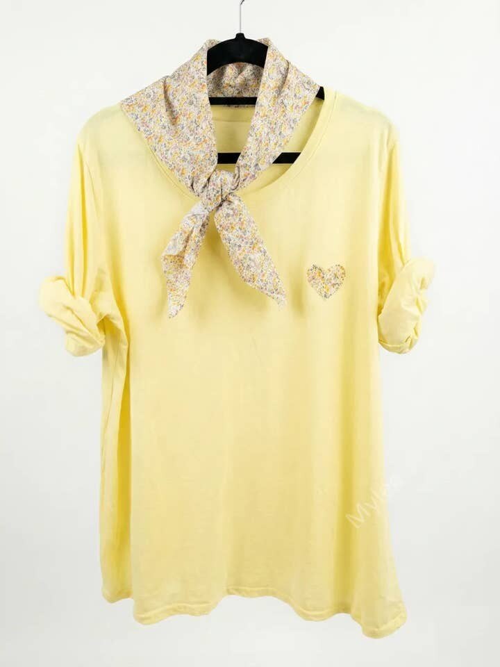 MYHPTLSLY Heart Pattern Top and Liberty Scarf Light Yellow