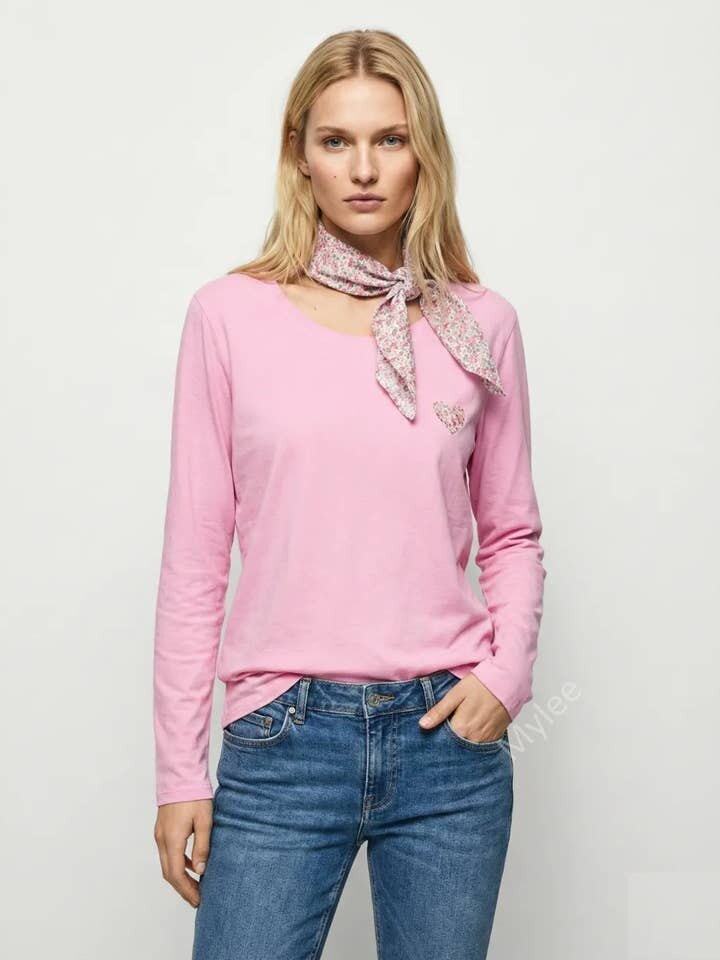 MYHPTLSPK Heart Pattern Top and Liberty Scarf Pink