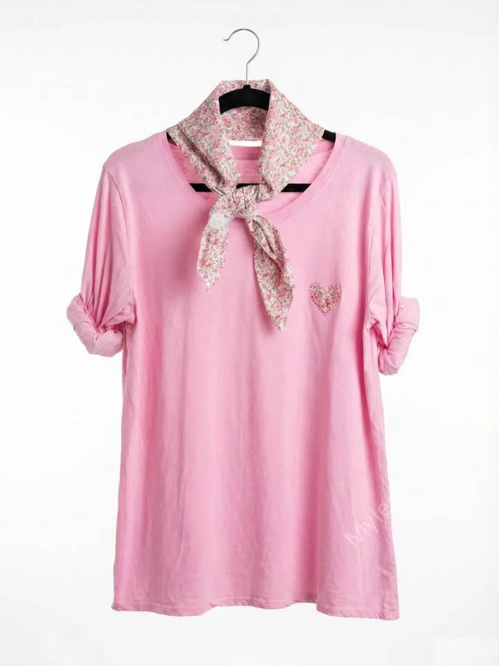 MYHPTLSPK Heart Pattern Top and Liberty Scarf Pink