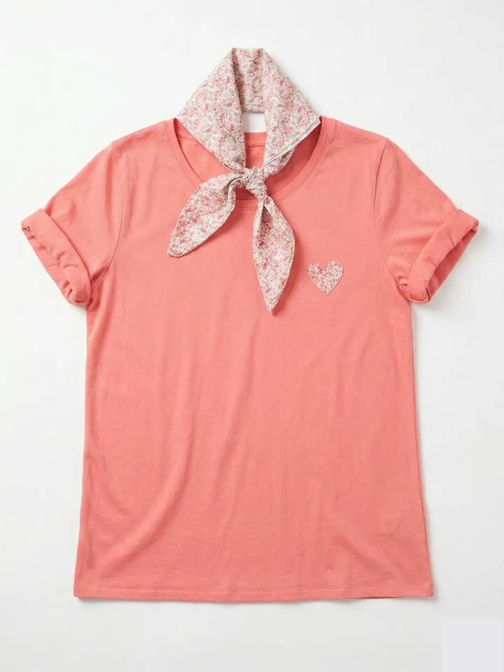 MYHPTLSSA Heart Pattern Top and Liberty Scarf Salmon