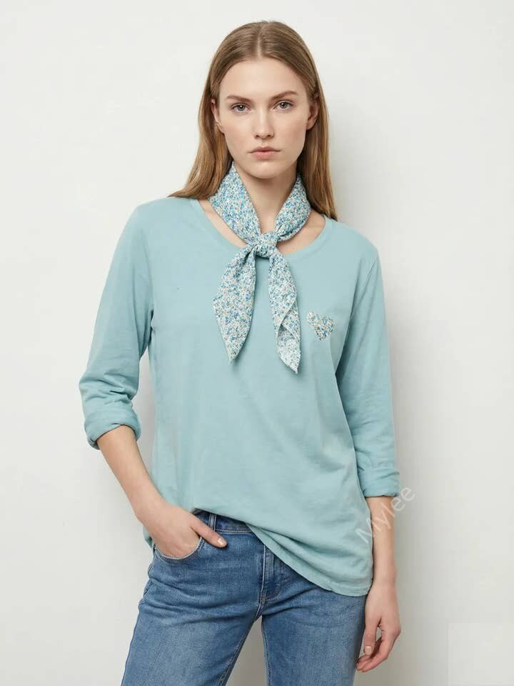 MYHPTLSAM Heart Pattern Top and Liberty Scarf Aqua Marine