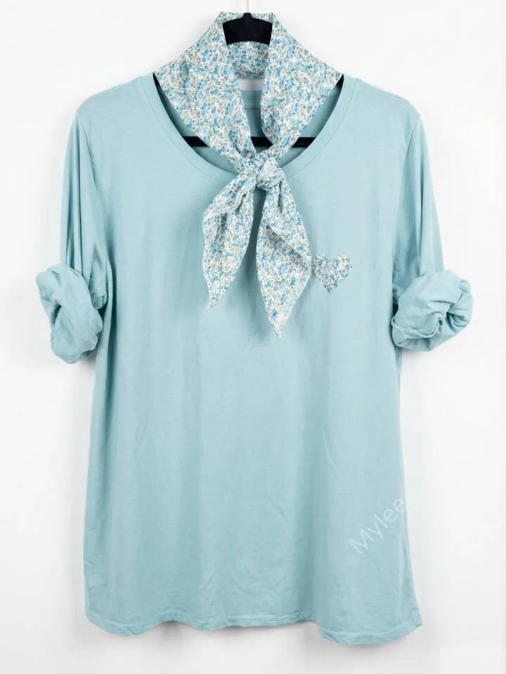 MYHPTLSAM Heart Pattern Top and Liberty Scarf Aqua Marine
